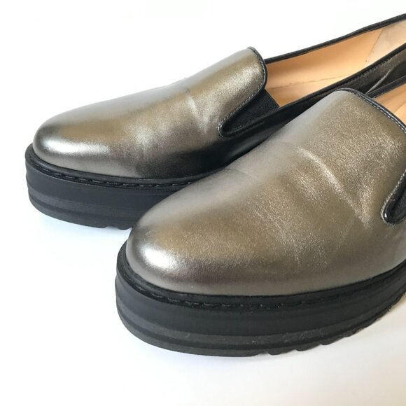 NWOB Michele Lopriore Cassidy Loafers Shoes Womens 38 SIlver Pewter Leather NEW - Picture 6 of 13